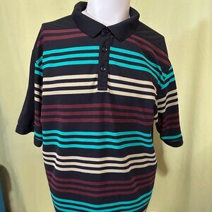 Callaway Men's Black Green Gold Red Stripe Golf Polo Shirt Size 2XL XXL Polyeste